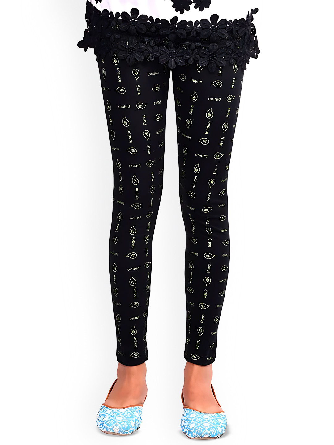 

BAESD Girls Printed Ankle Length Leggings, Black