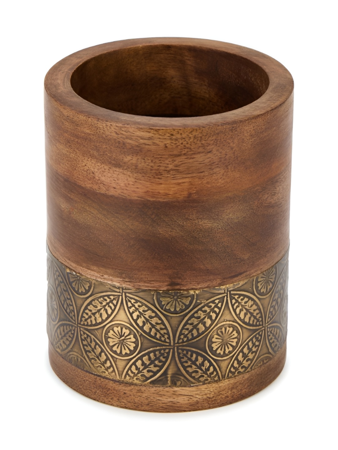 

Fabindia Kanchan Gold Toned & Brown Wooden Textured Table Planter