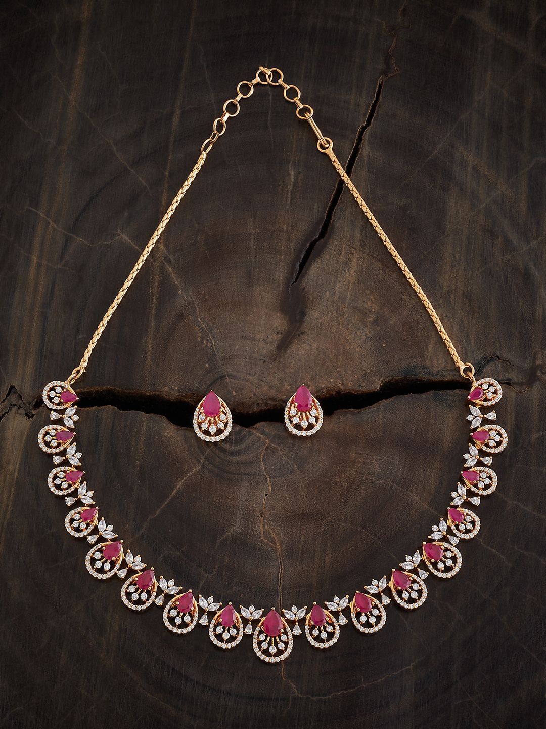 

Kushal's Fashion Jewellery Ruby Gold-Plated Copper Cubic Zirconia Studded Jewellery Set
