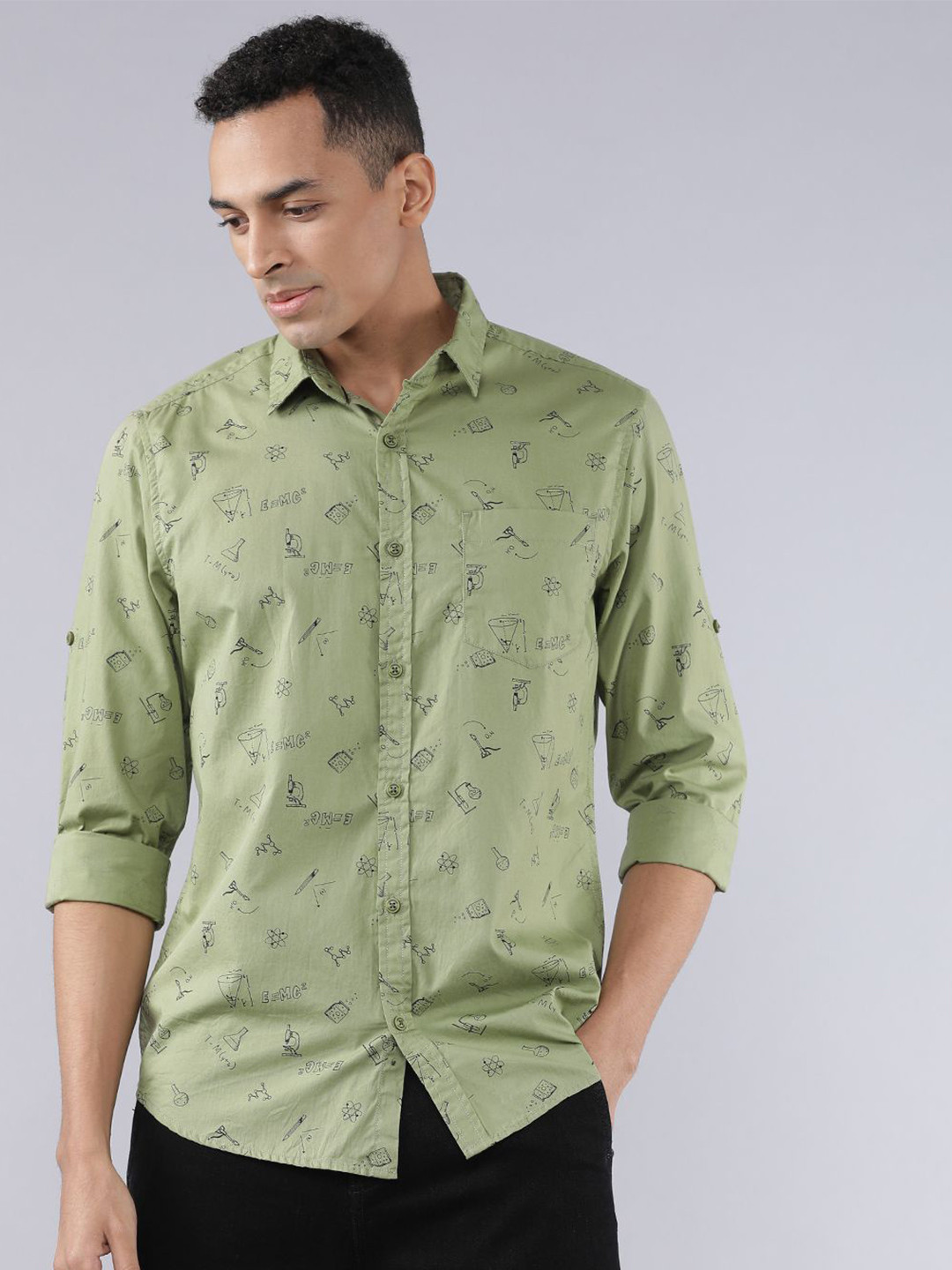 

LOCOMOTIVE Men Premium Printed Casual Slim Fit Shirt, Olive