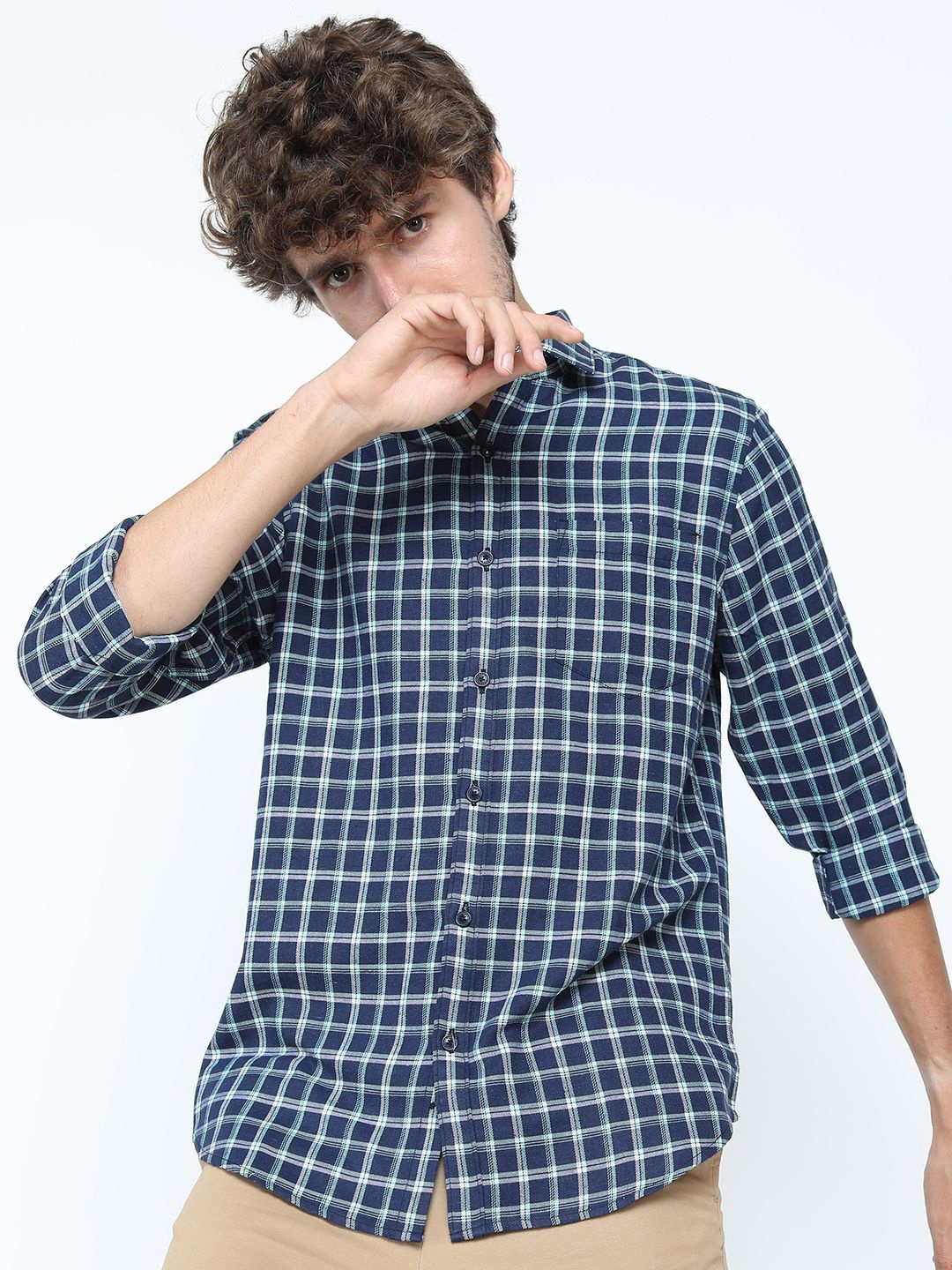 

KETCH Men Checked Casual Slim Fit Shirt, Navy blue