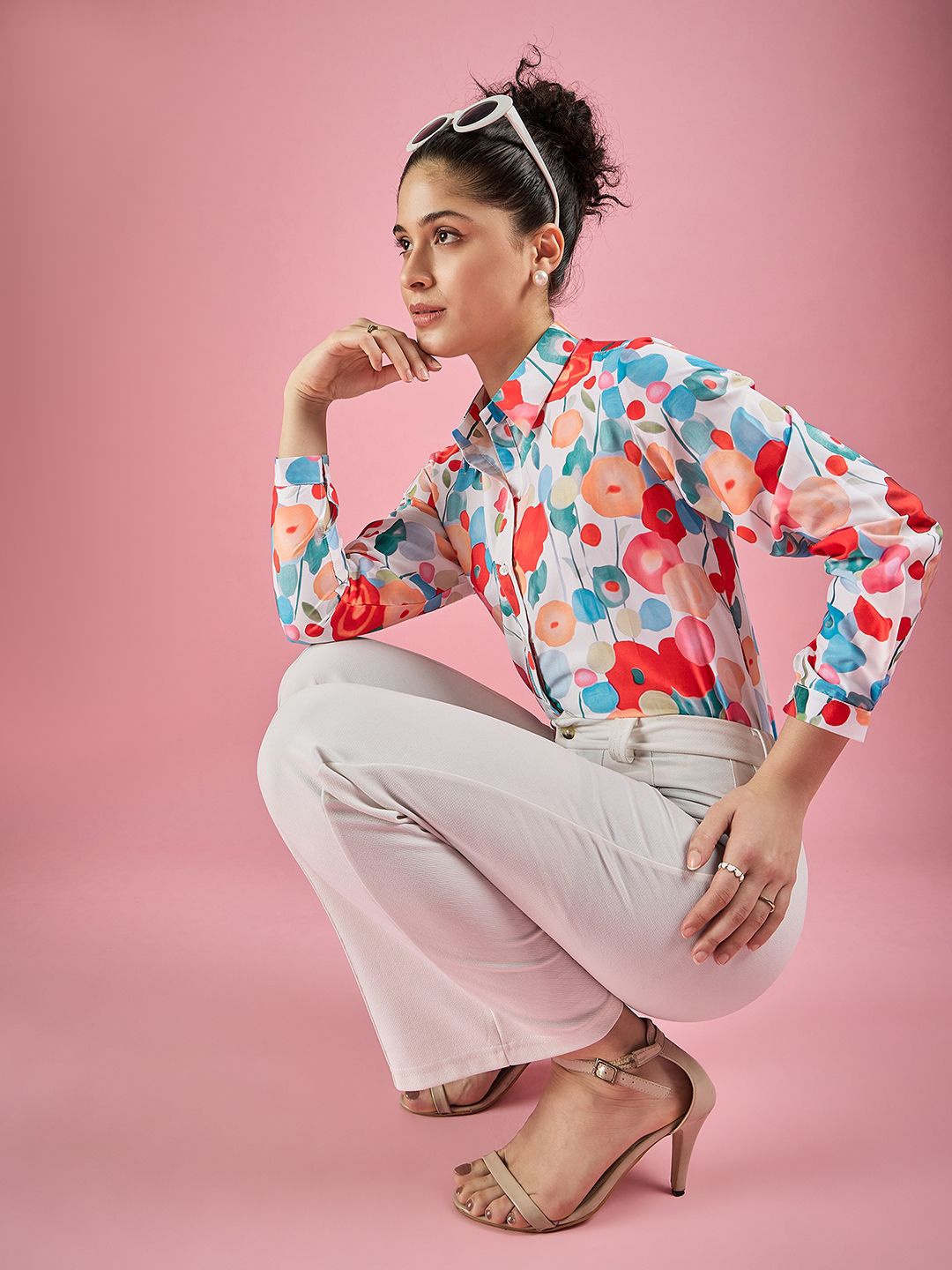 

DressBerry Women Comfort Spread Collar Abstract Printed Crepe Casual Shirt, Multi