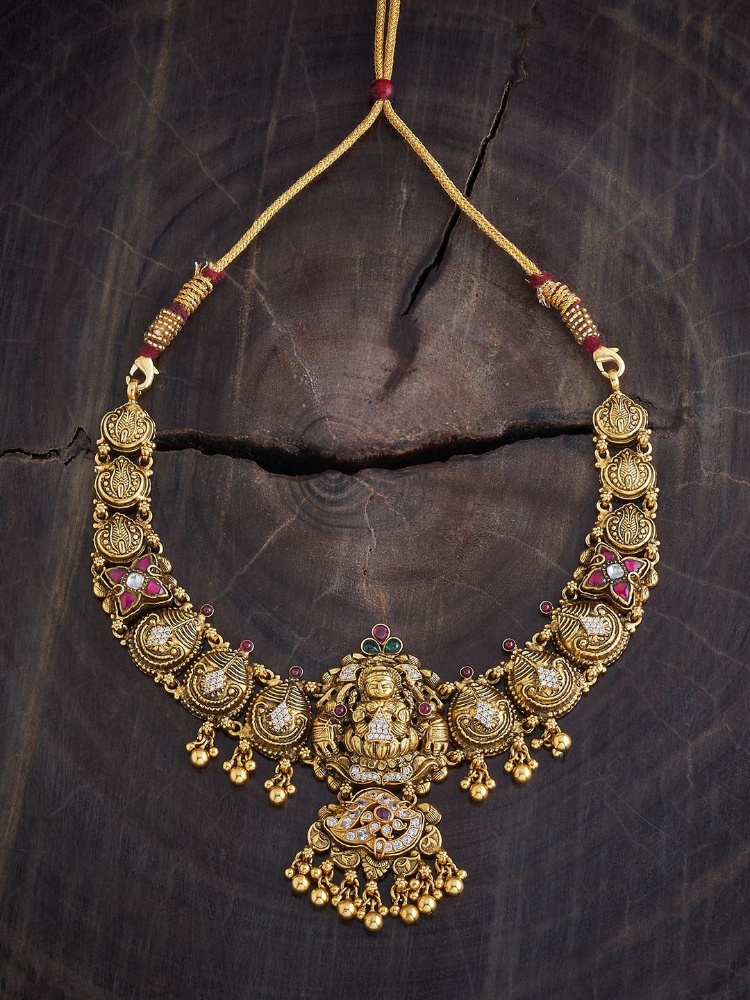 

Kushal's Fashion Jewellery 92.5 Pure Silver Stone Studded Gold-Plated Temple Necklace