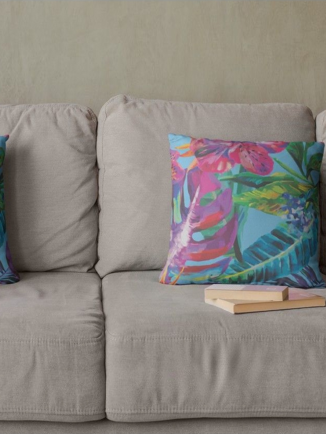 

THEYAYACAFE Blue & Pink 2 Pieces Floral Printed Velvet Square Cushion Covers