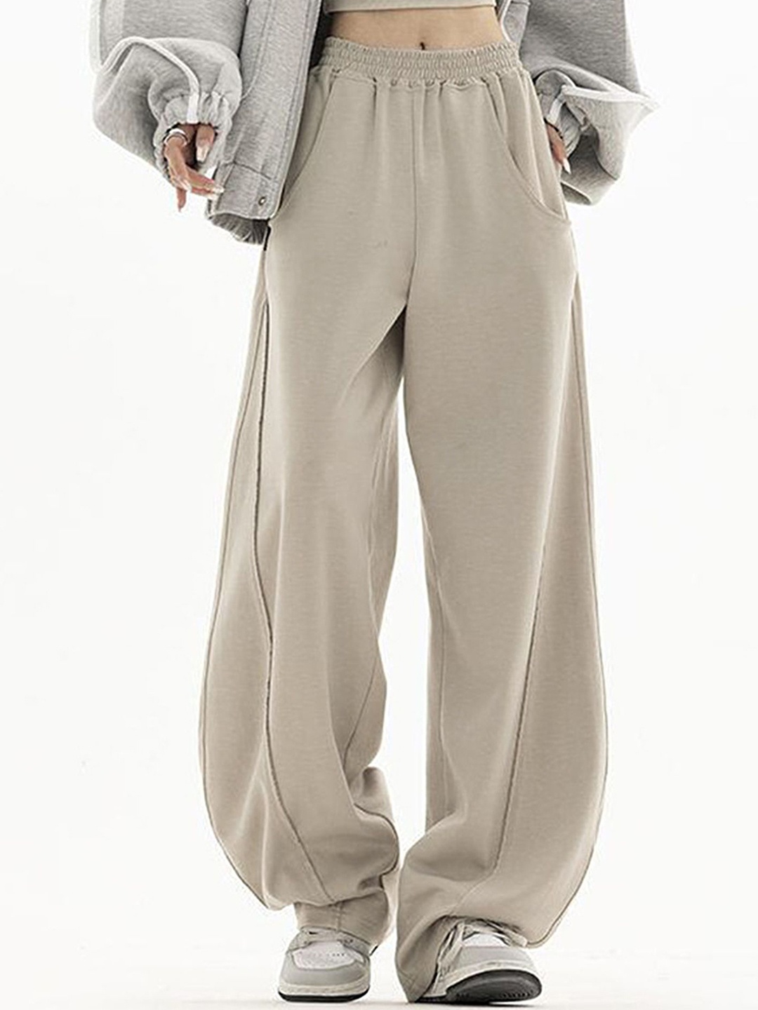 

LULU & SKY Women Straight Fit High-Rise Trousers, Beige