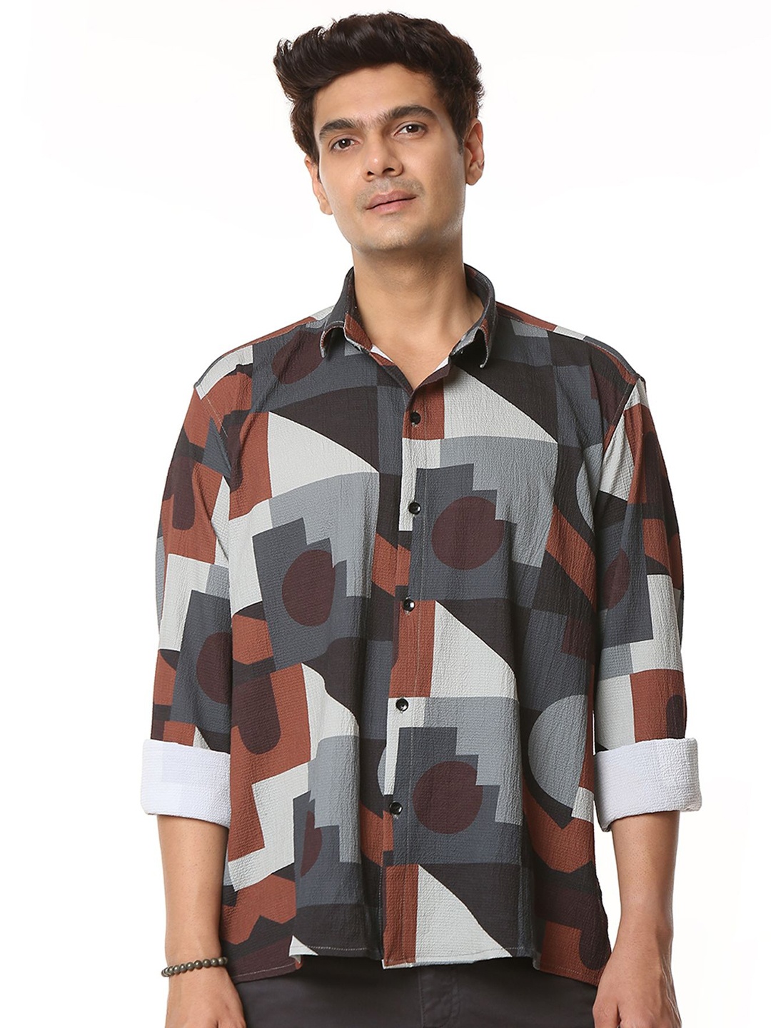 

Studd Muffyn Men Relaxed Opaque Printed Casual Shirt, Grey