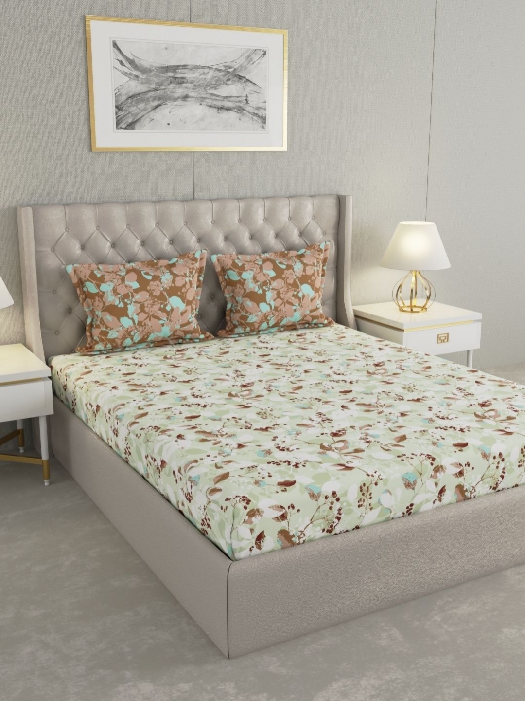 

Raymond Home Camphor Brown Floral Printed 144 TC Cotton Queen Bedsheet & 2 Pillow Covers