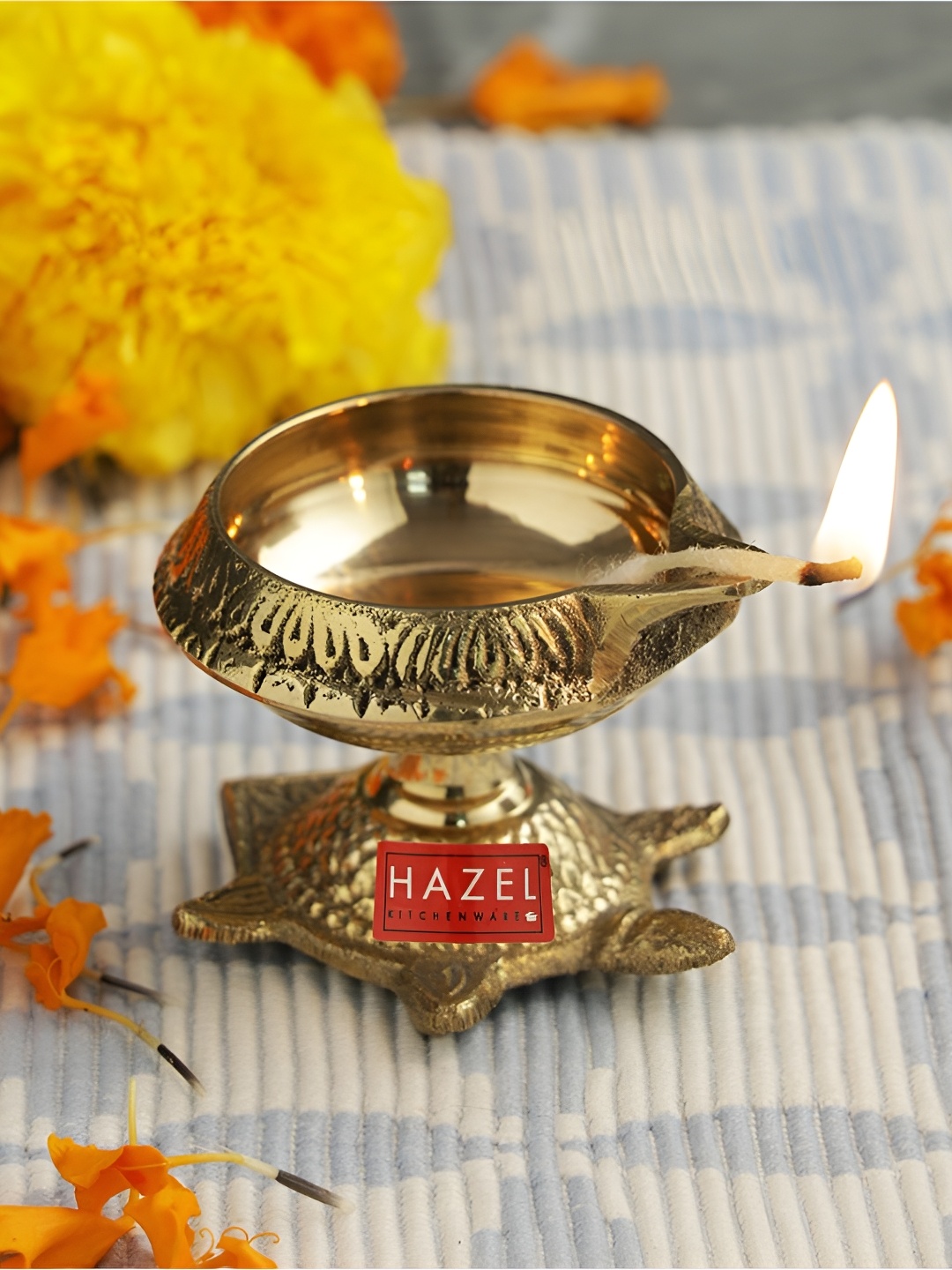 

HAZEL Gold Toned Kanchua Kuber Brass Tortoise Diya