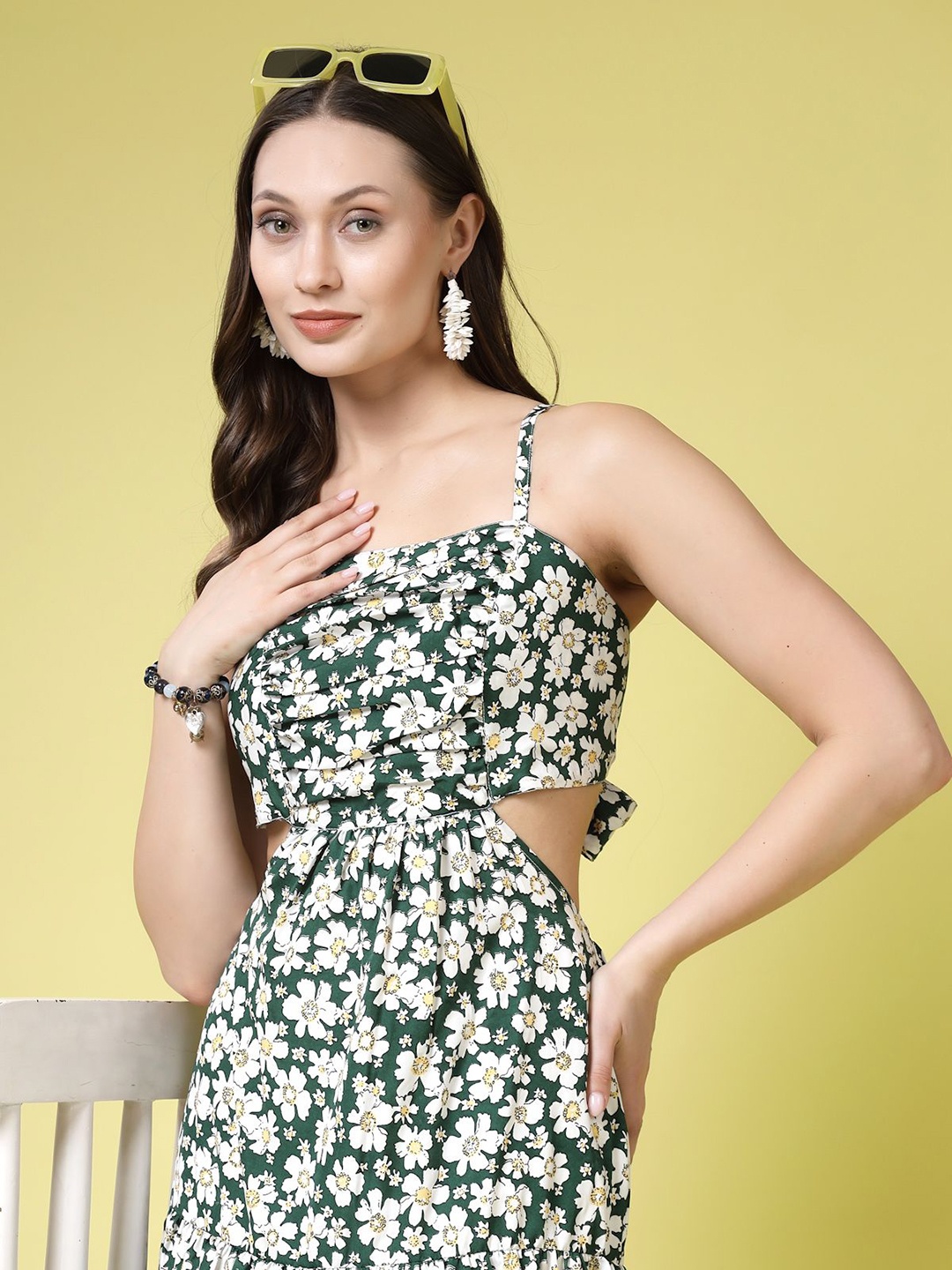 

BEING NAUGHTY Women Floral Printed Shoulder Straps Maxi Dress, Green