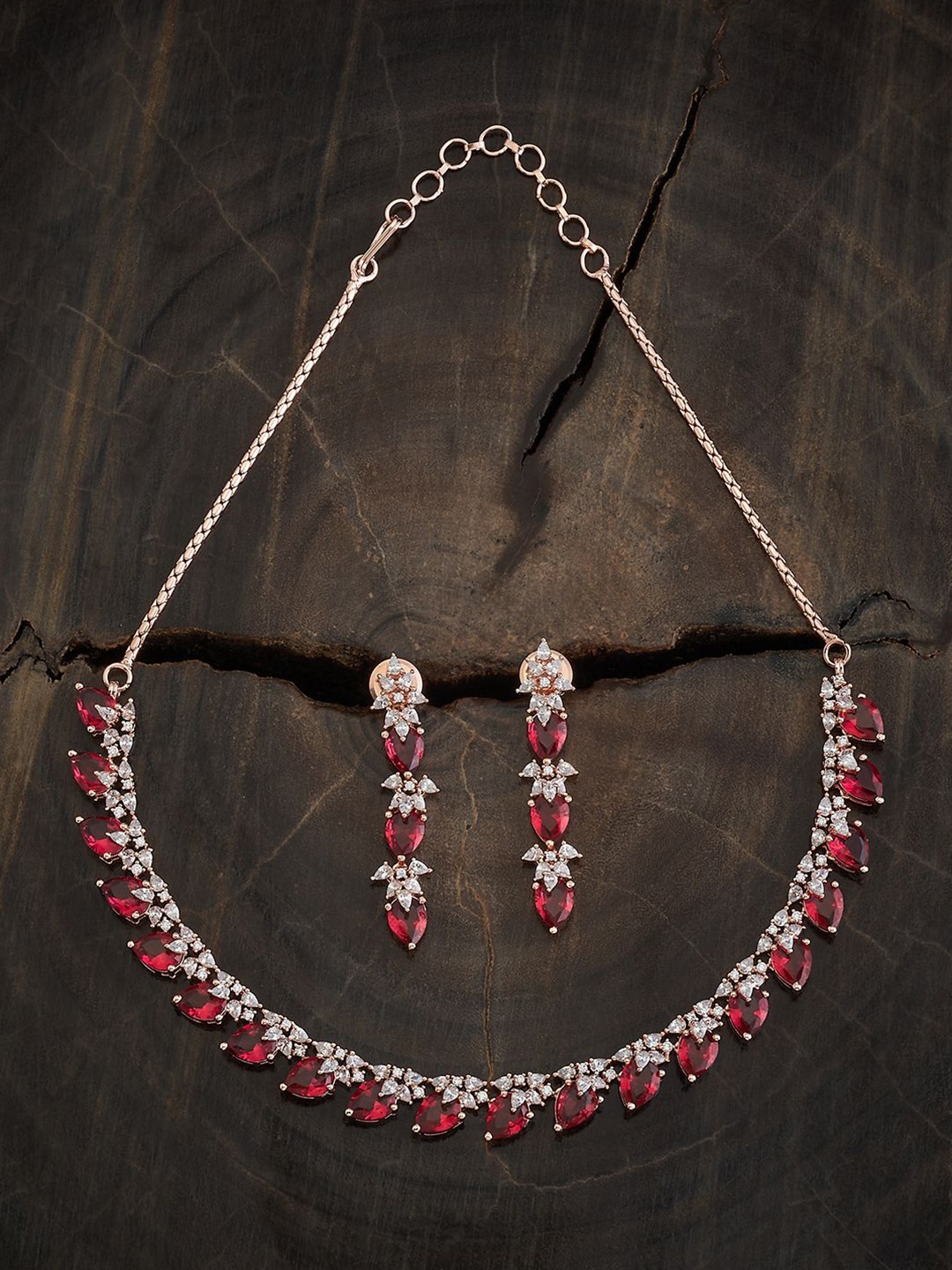 

Kushal's Fashion Jewellery Gold-Plated Cubic Zirconia Studded Jewellery, Rose gold