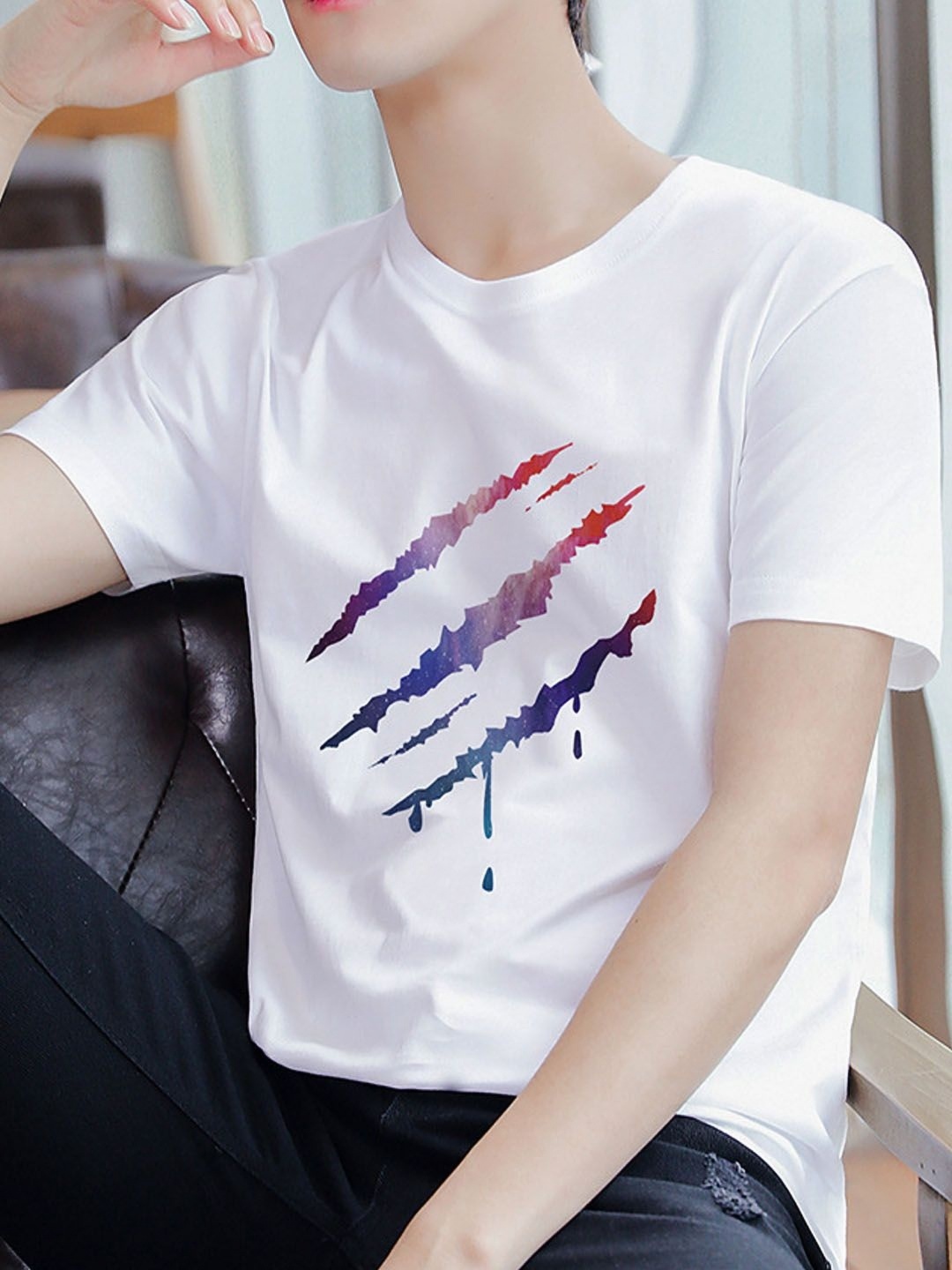 

StyleCast Men Printed Cotton Round Neck Extended Sleeves T-shirt, White