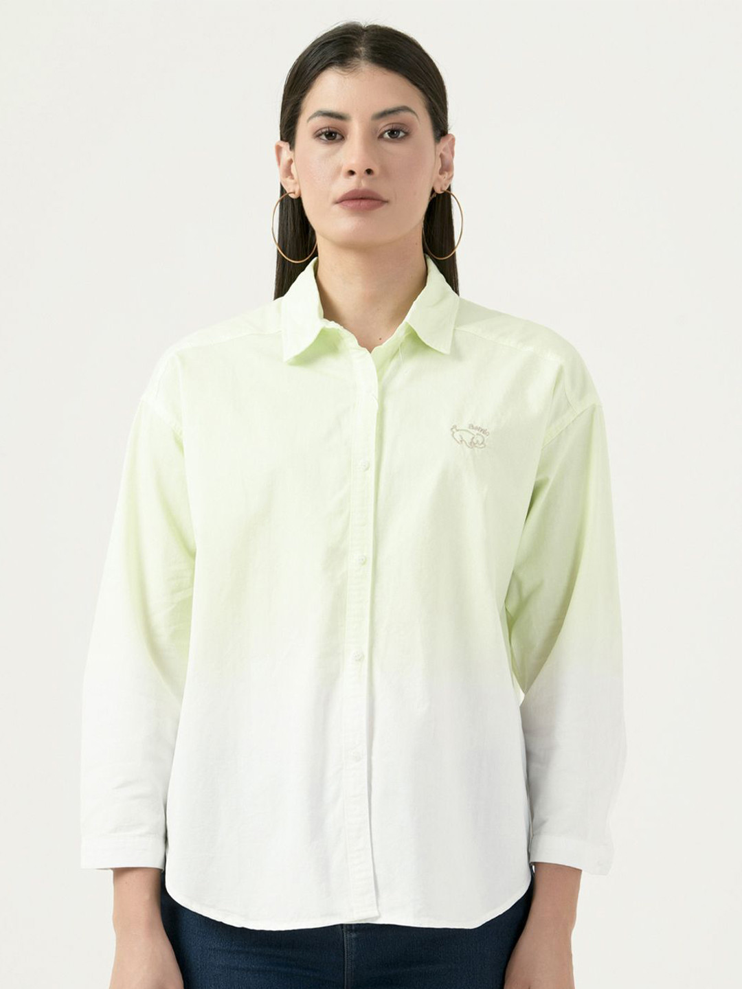 

Albion By CnM Women Spread Collar Solid Polycotton Casual Shirt, Green