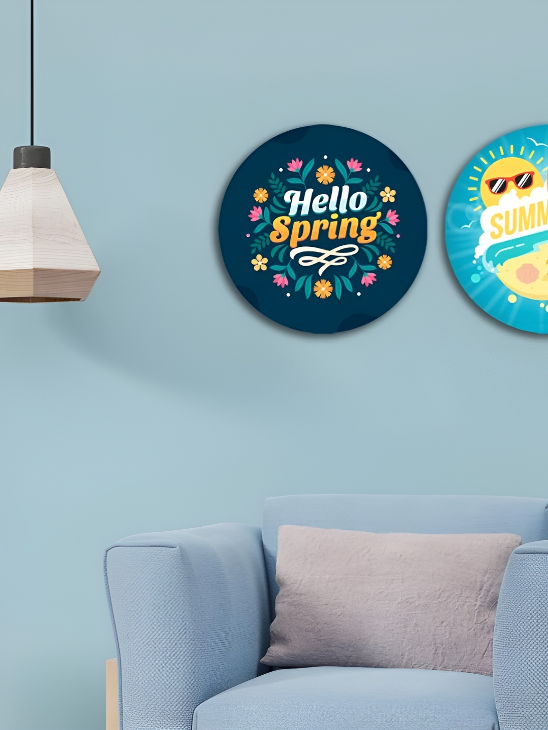 

CVANU 2Pcs Blue & Yellow Printed Wooden Wall Hangings