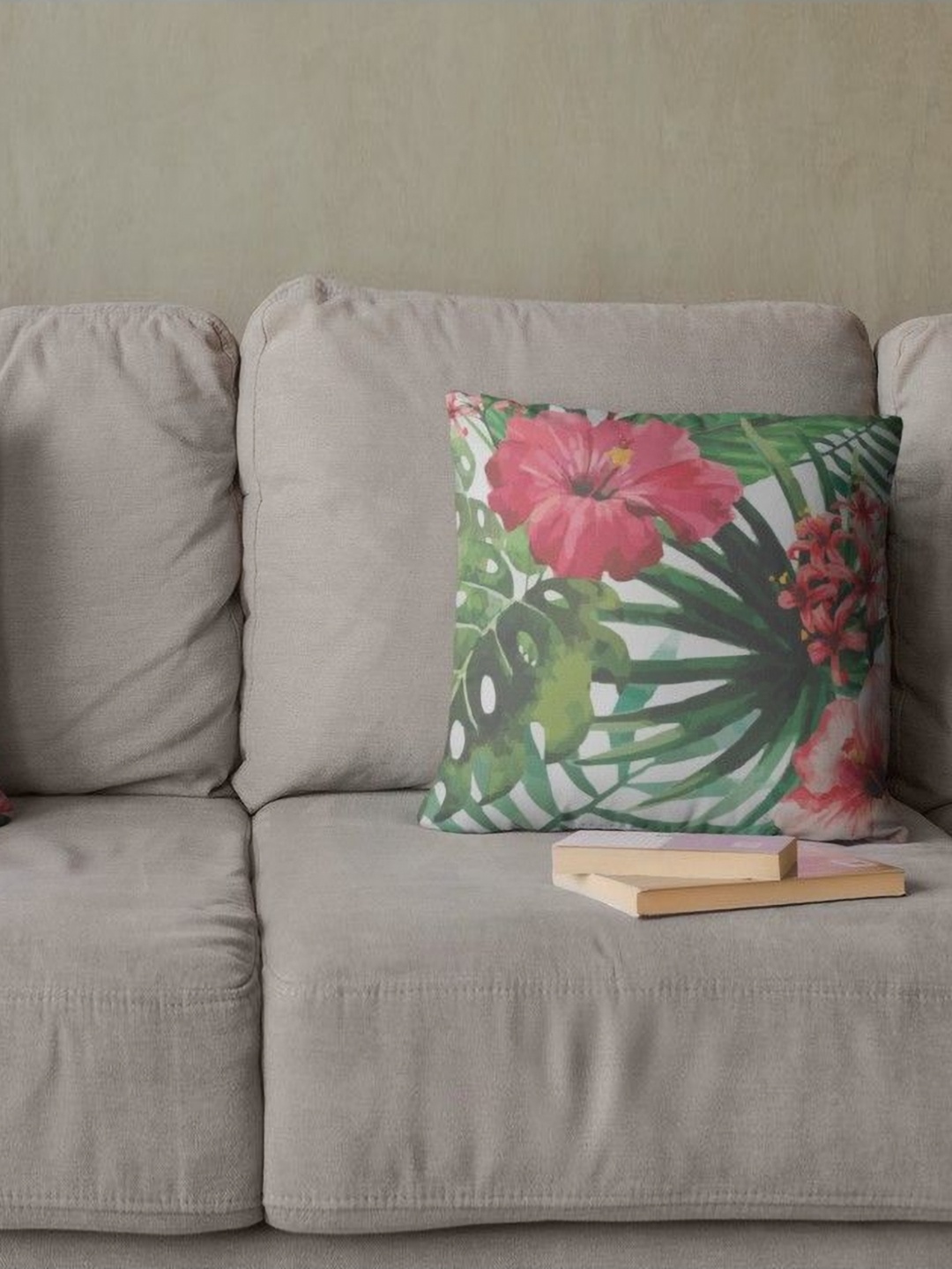 

THEYAYACAFE Green & Pink 2 Pieces Floral Printed Velvet Square Cushion Covers