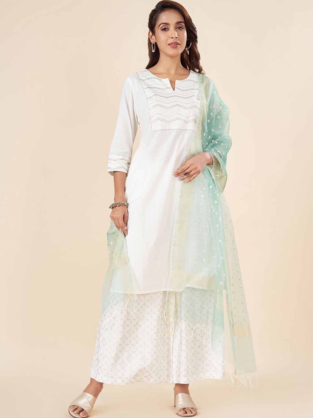 

RANGMANCH BY PANTALOONS Geometric Woven Design Dupatta, Blue