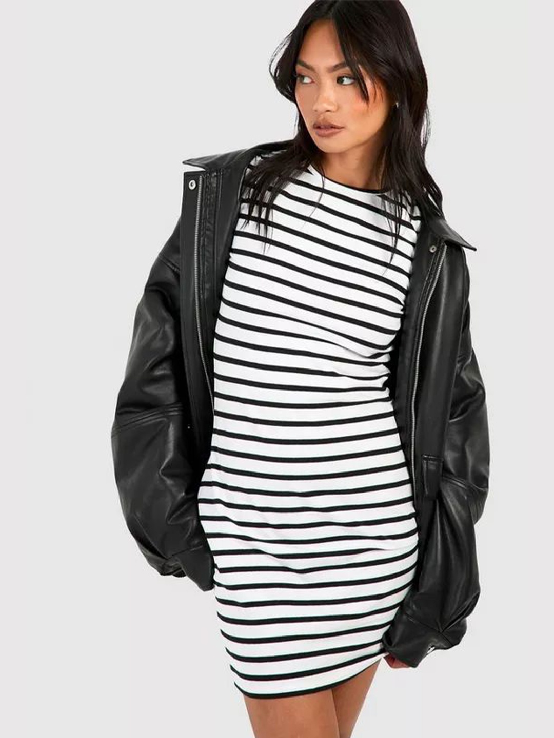 

BALA INDIA Women Striped T-shirt Dress, Black