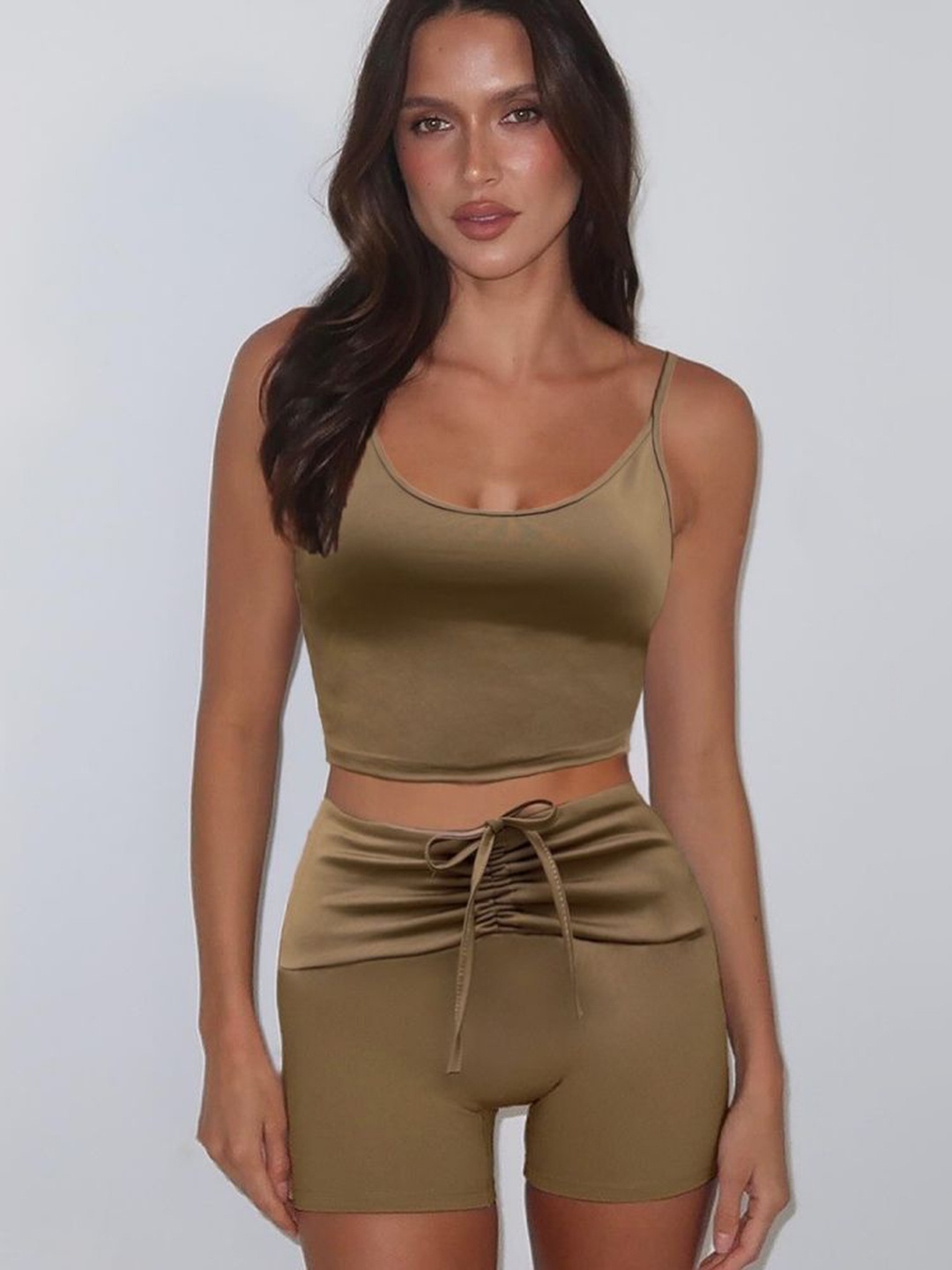 

LULU & SKY Shoulder Straps Top with Shorts, Khaki