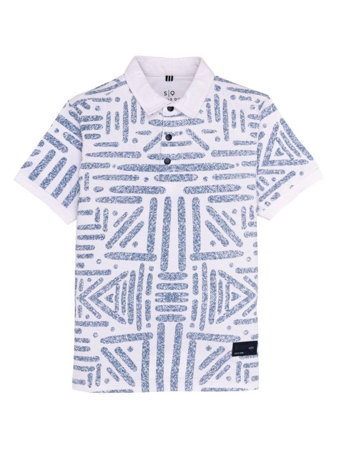 

Status Quo Boys Abstract Printed Polo Collar Cotton T-shirt, White