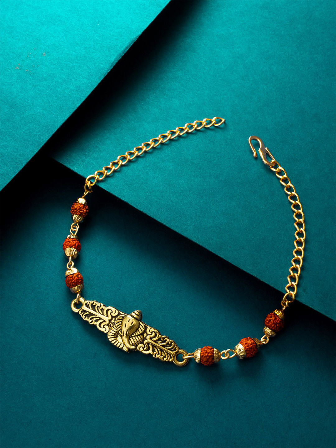 

aadita Gold-Plated Rudraksh Ganesh Link Bracelet