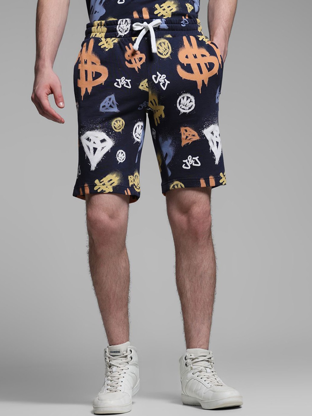 

Jack & Jones Men Pure Cotton Floral Printed Low-Rise Shorts, Blue