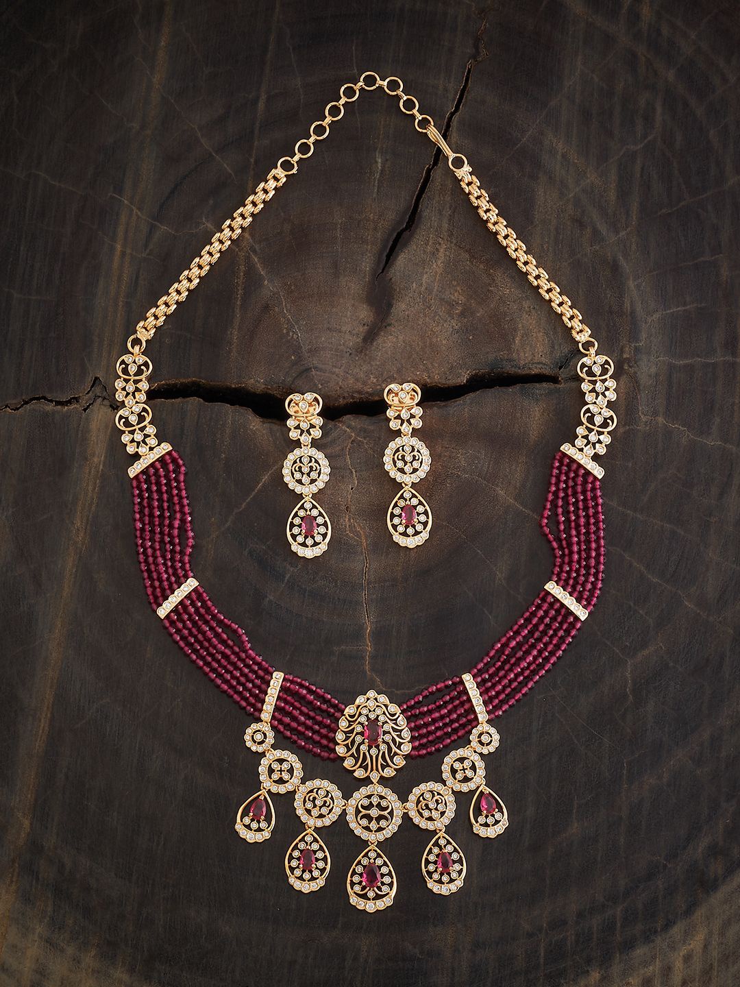 

Kushal's Fashion Jewellery Ruby Gold-Plated Cubic Zirconia Studded Jewellery Set, Red