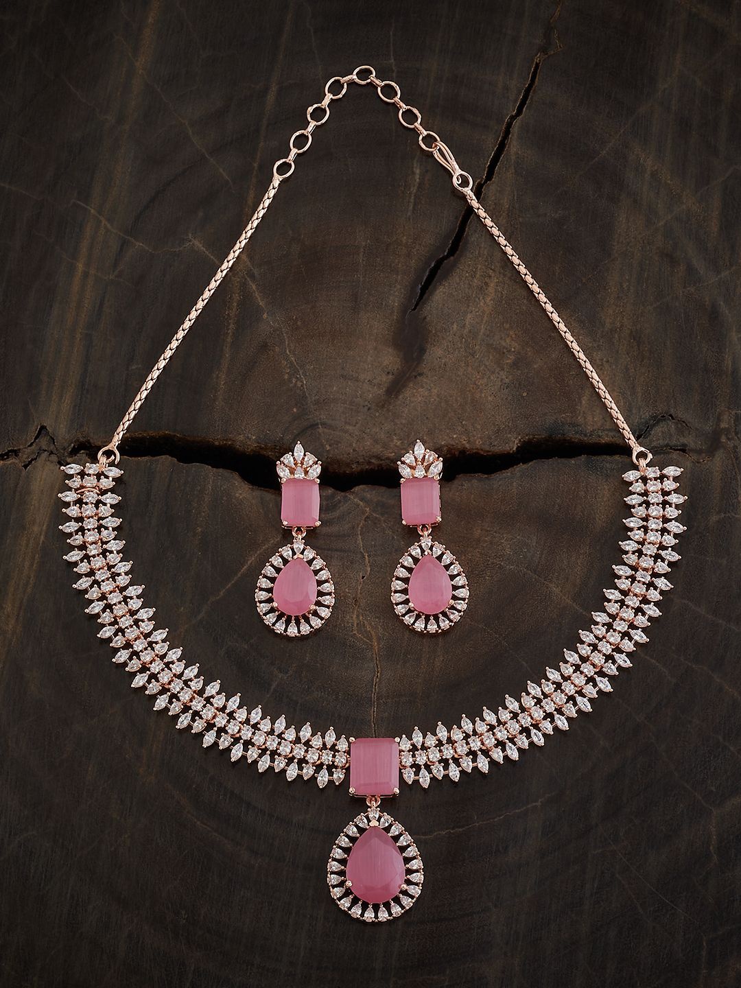 

Kushal's Fashion Jewellery Rose Gold-Plated Cubic Zirconia Studded Jewellery Set