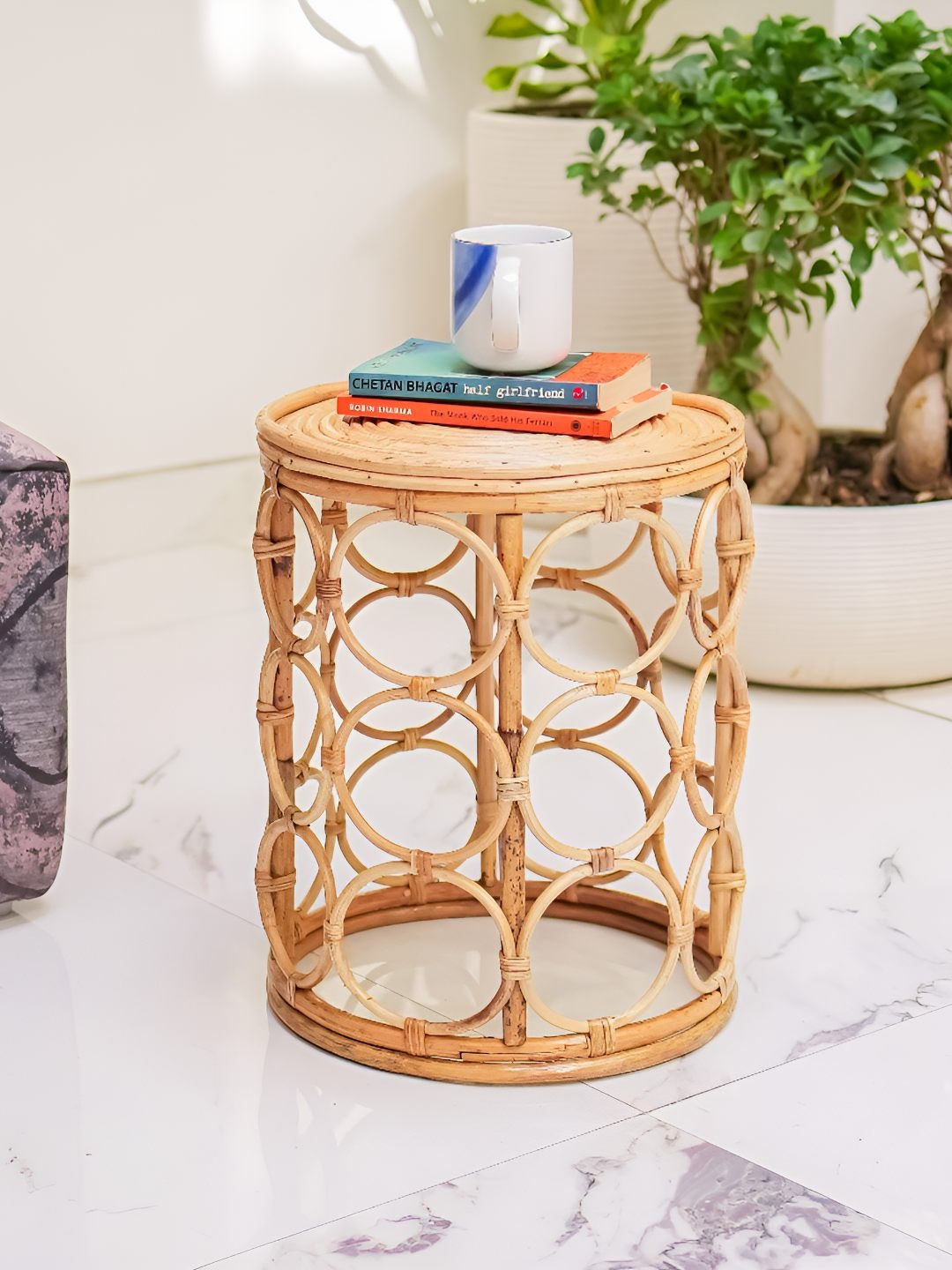 

AJAARA Beige Textured Rattan Tikli Round Side Table