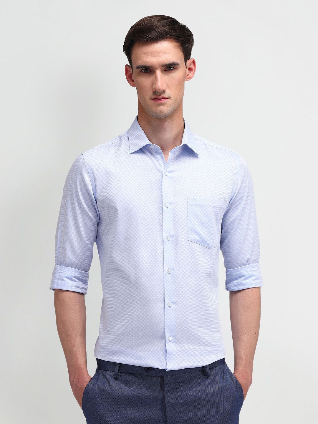 

Arrow Men Classic Spread Collar Micro Ditsy Printed Cotton Formal Shirt, Blue