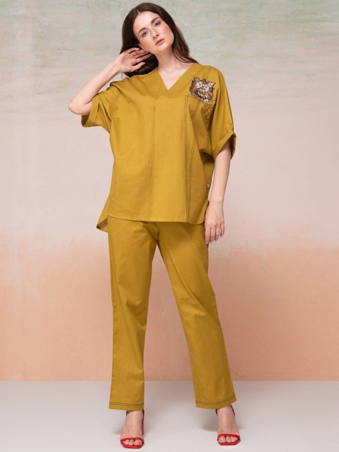 

AUTUMN LANE Pure Cotton Top With Trouser, Yellow