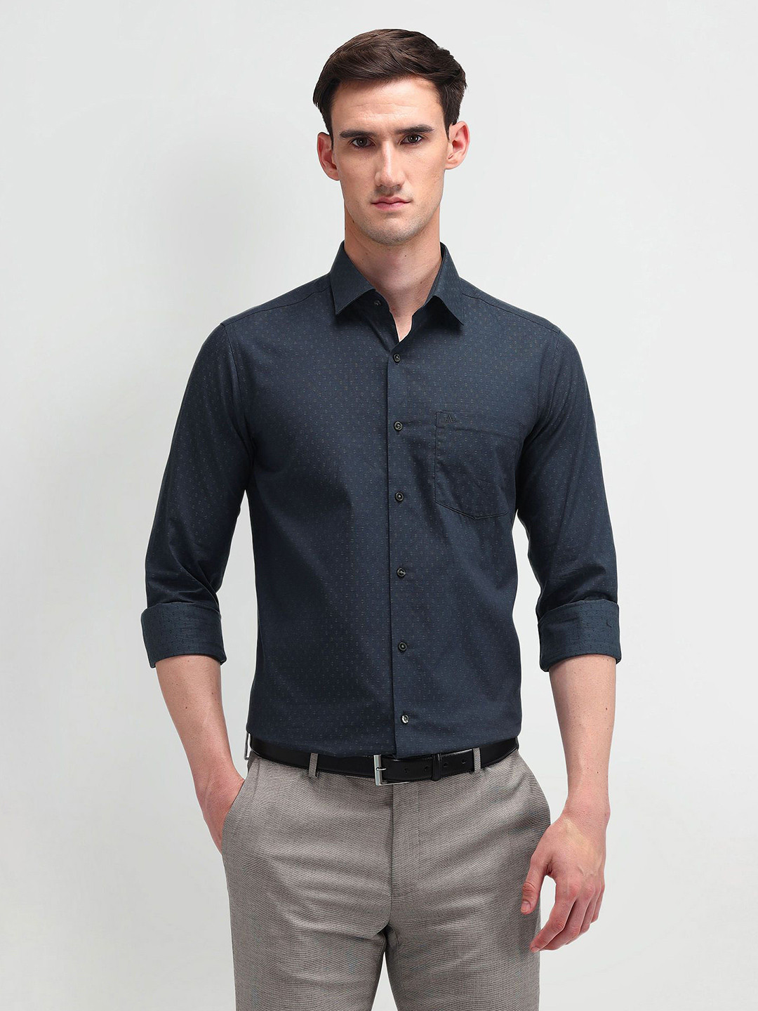 

Arrow Men Comfort Spread Collar Micro Ditsy Printed Cotton Slim Fit Formal Shirt, Blue