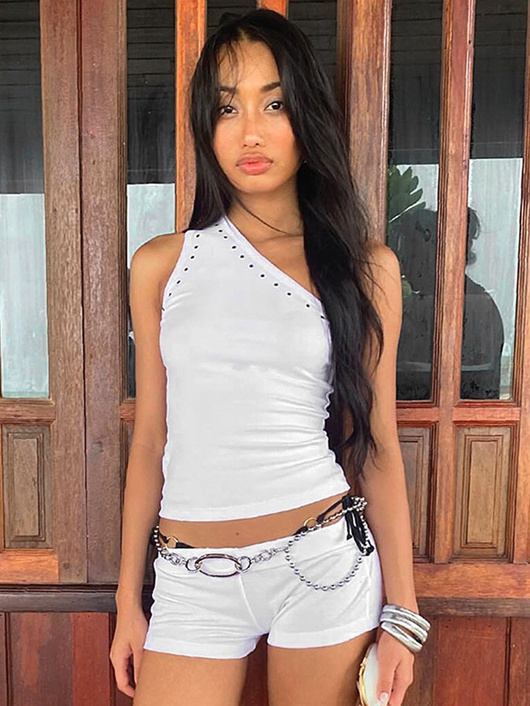 

LULU & SKY One Shoulder Top with Shorts, White