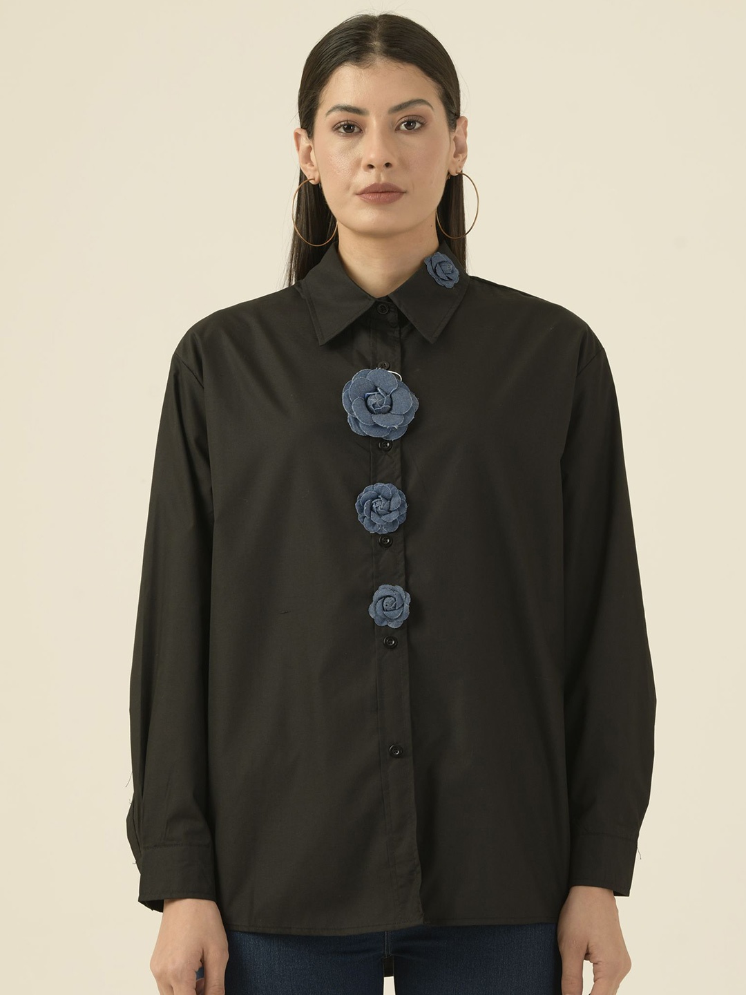 

Albion By CnM Women Spread Collar Solid Polycotton Casual Shirt, Black
