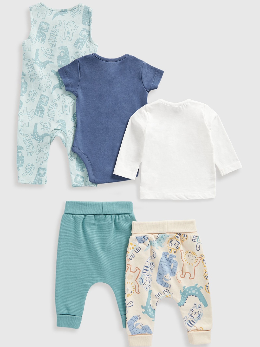 

mothercare Boys Pack of 5 Printed Pure Cotton Baby Apparel Gift Set, Blue