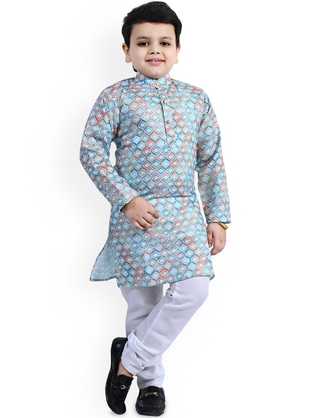 

Arshia Fashions Boys Geometric Printed Regular Straight Kurta with Pyjamas, Blue