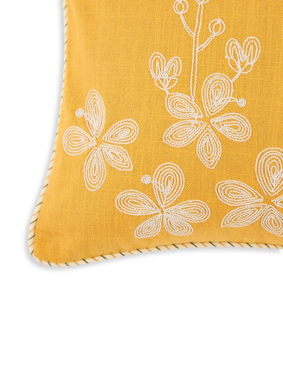 

Fabindia Amaltas Yellow & White Floral Embroidered Cotton Rectangle Cushion Cover