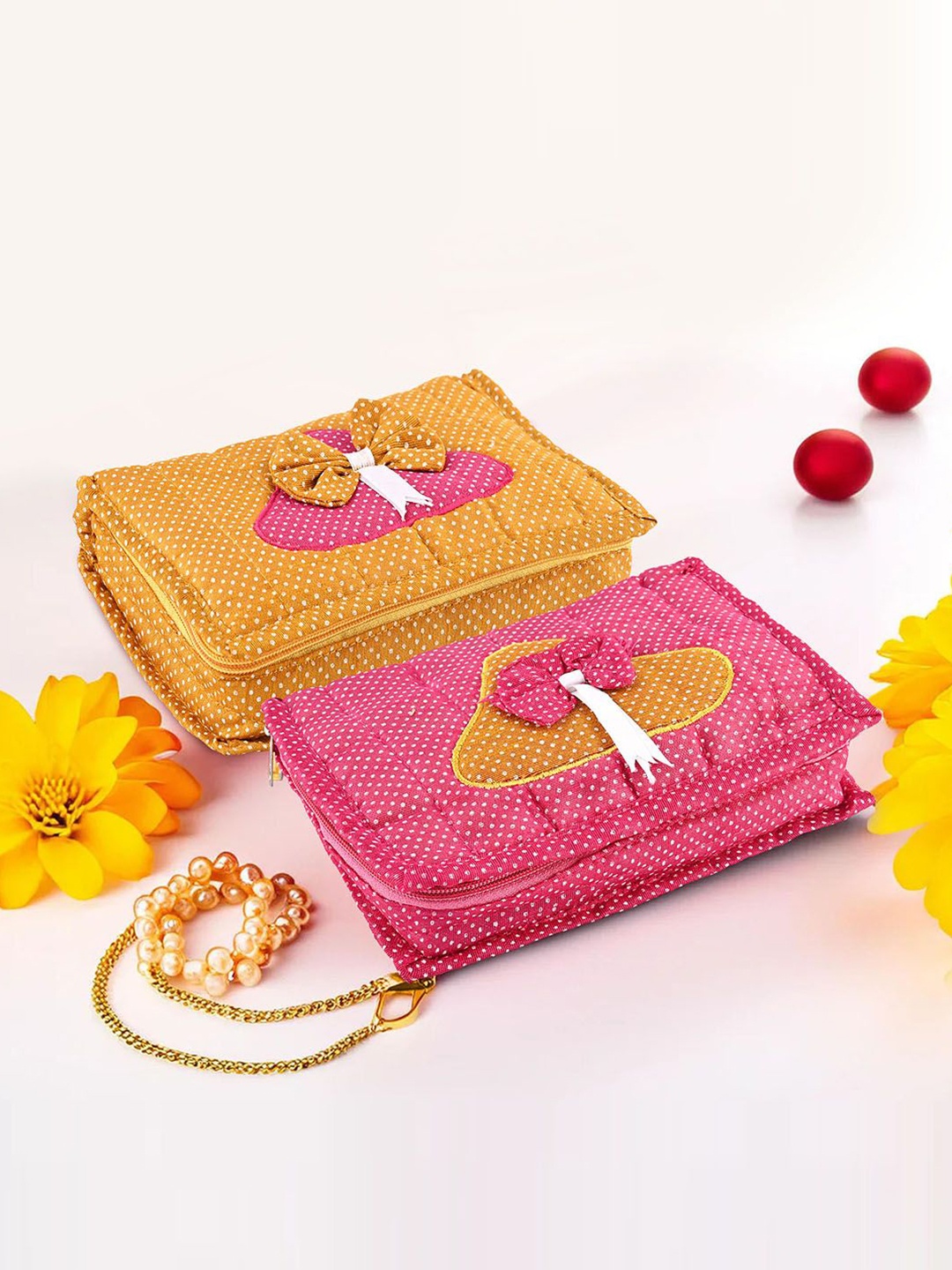 

Kuber Industries Pink 2 Pieces Polka Dot Printed Jewellery Organiser