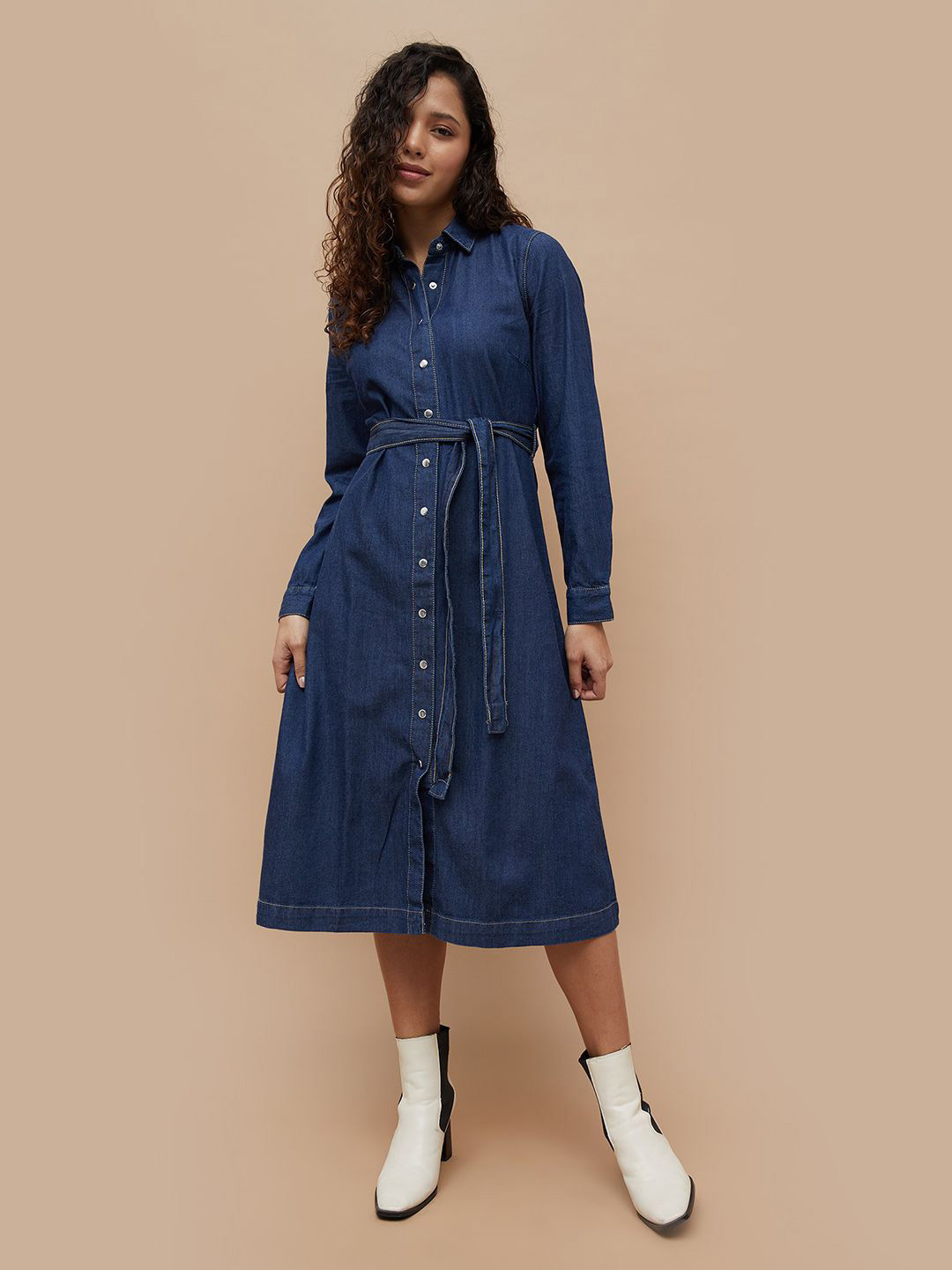 

CODE by Lifestyle Pure Cotton Shirt Midi Dress, Blue