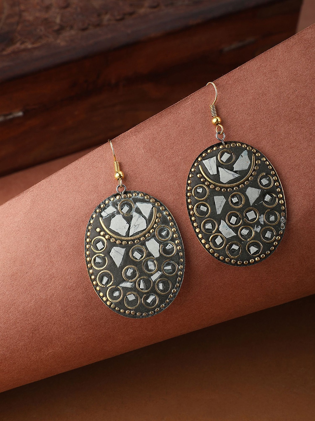 

ANIKAS CREATION Gold Plated Contemporary Drop Earrings, Black
