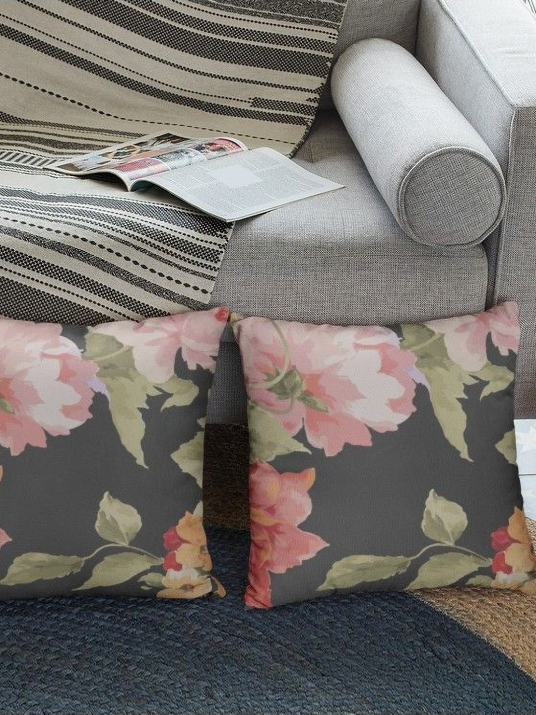 

THEYAYACAFE Black & Pink 2 Pieces Floral Velvet Square Cushion Covers
