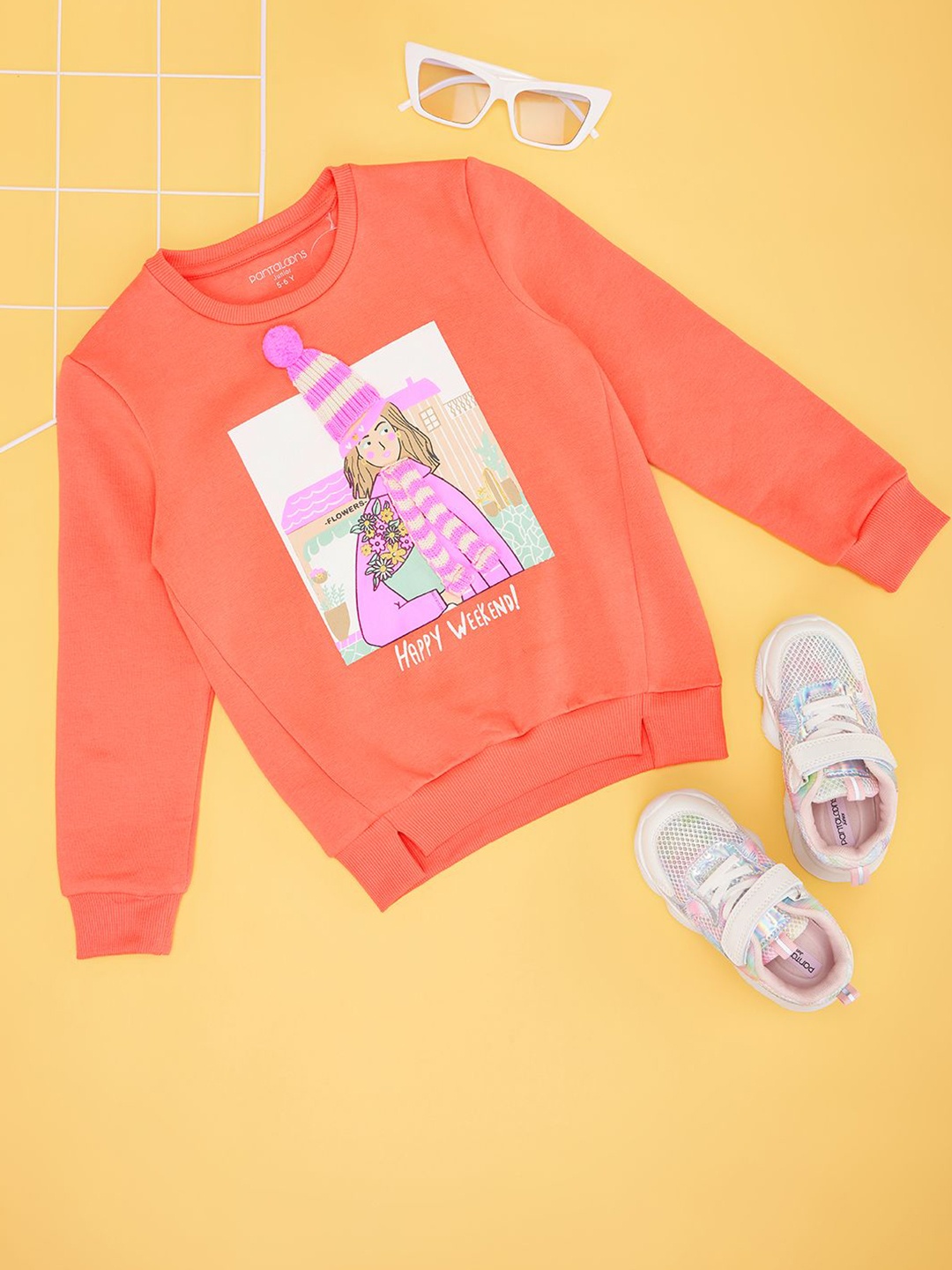 

Pantaloons Junior Girls Graphic Printed Sweatshirt, Pink