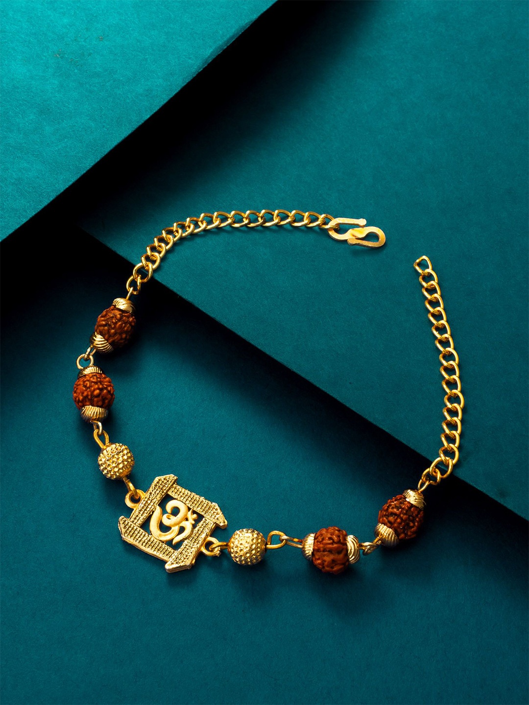 

aadita Gold-Plated Rudraksh Om Link Bracelet