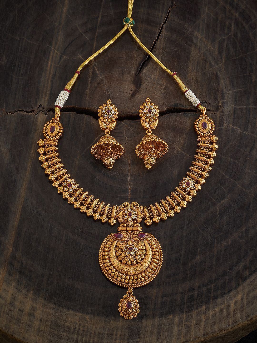 

Kushal's Fashion Jewellery Gold-Plated Cubic Zirconia Stone Studded jewellery Set