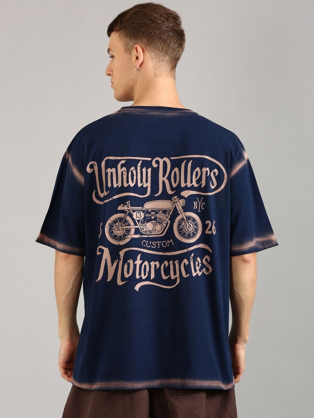 

Joven Men Typography Printed Round Neck Cotton Oversized T-shirt, Navy blue