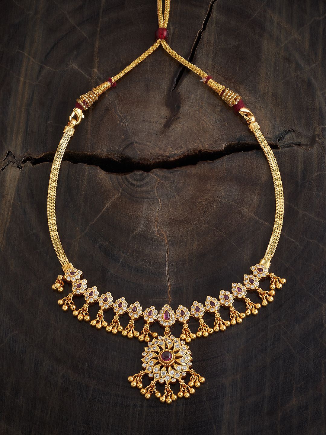 

Kushal's Fashion Jewellery 92.5 Pure Silver Gold-Plated Stone Studded Temple Necklace