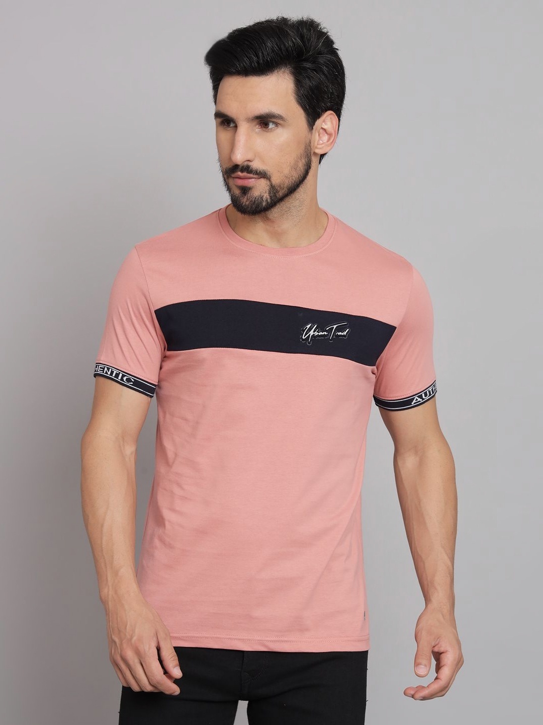 

URBAN TRAIL Men Typography Printed Round Neck Cotton T-shirt, Pink