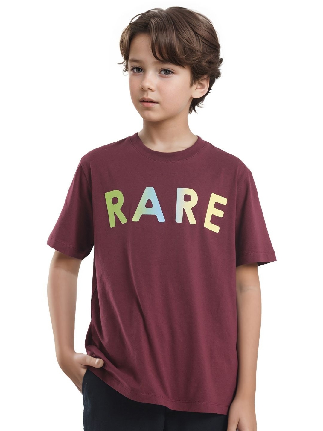 

RARE ONES Boys Typography Printed Round Neck Cotton T-shirt, Maroon