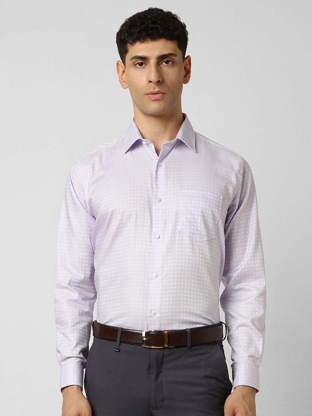 

Van Heusen Men Spread Collar Geometric Printed Cotton Formal Shirt, Lavender