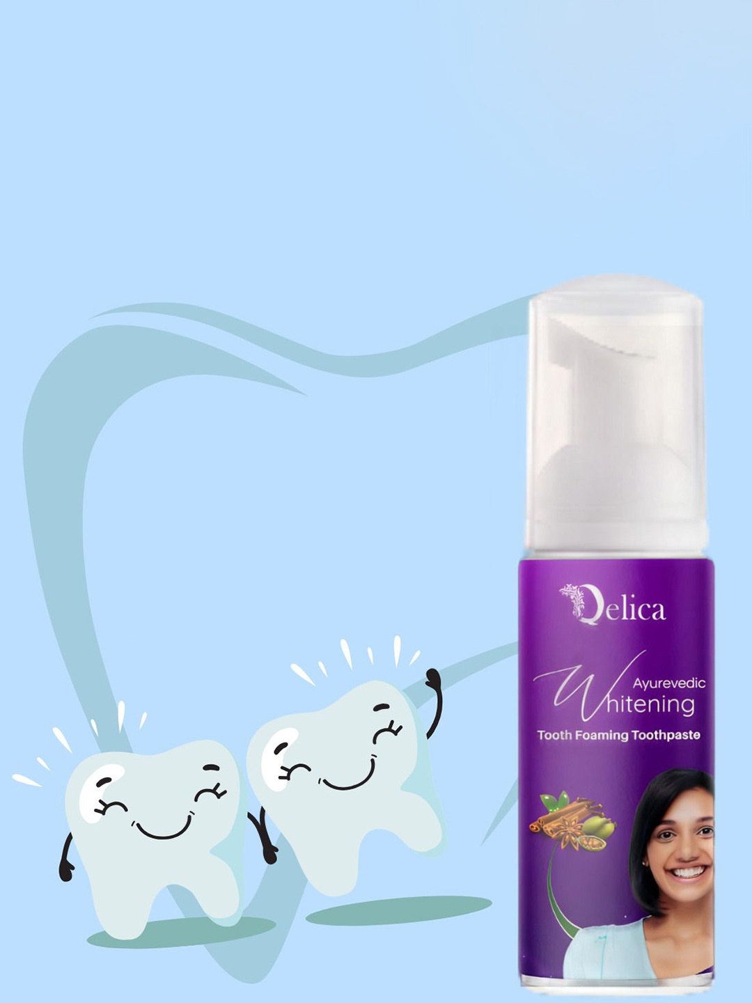 

Qelica Ayurvedic Teeth Whitening Foaming Tooth Paste - 60 ml, Purple