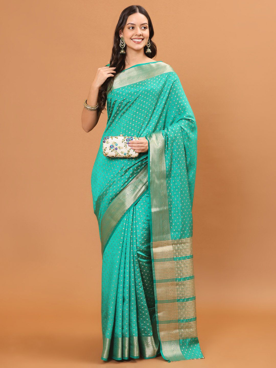 

Meena Bazaar Woven Design Zari Saree, Green