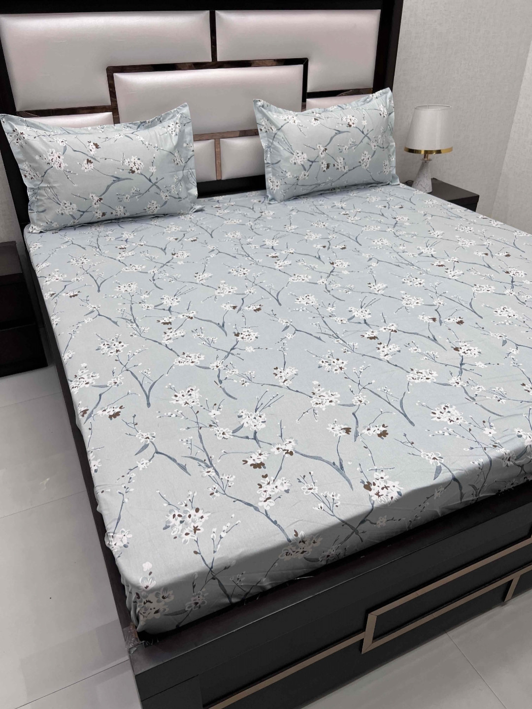 

Pure Decor Sapphire Blue 240 TC Pure Cotton Fitted King Bedsheet with 2 Pillow Covers